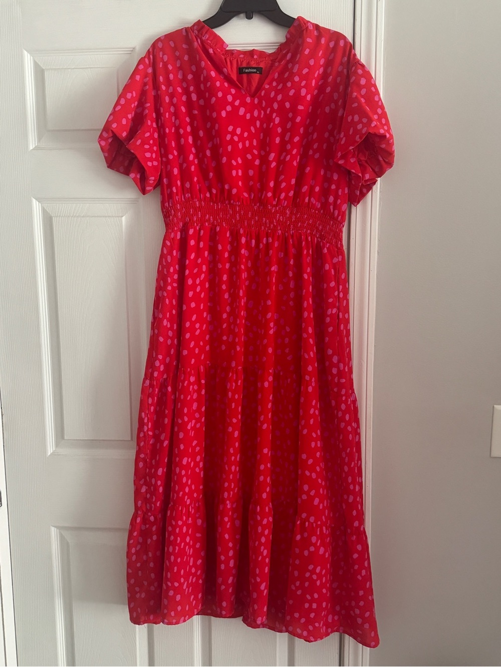 Women’s Red Polka Dot Midi Dress - Picture 3 of 4